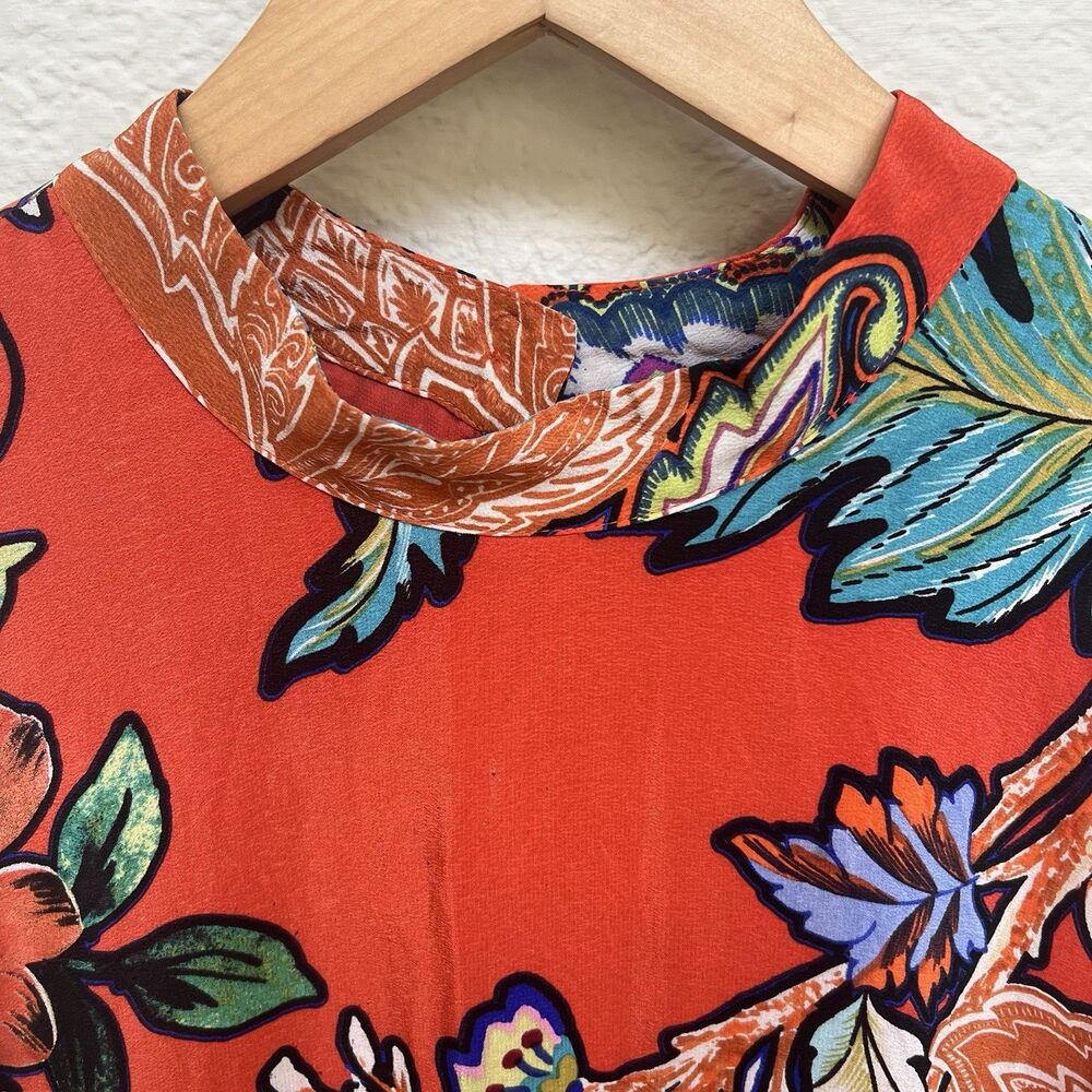 Anthropologie Maeve 100% Silk Larkhill Midi Dress Size Large Orange Floral Swing - Picture 6 of 13